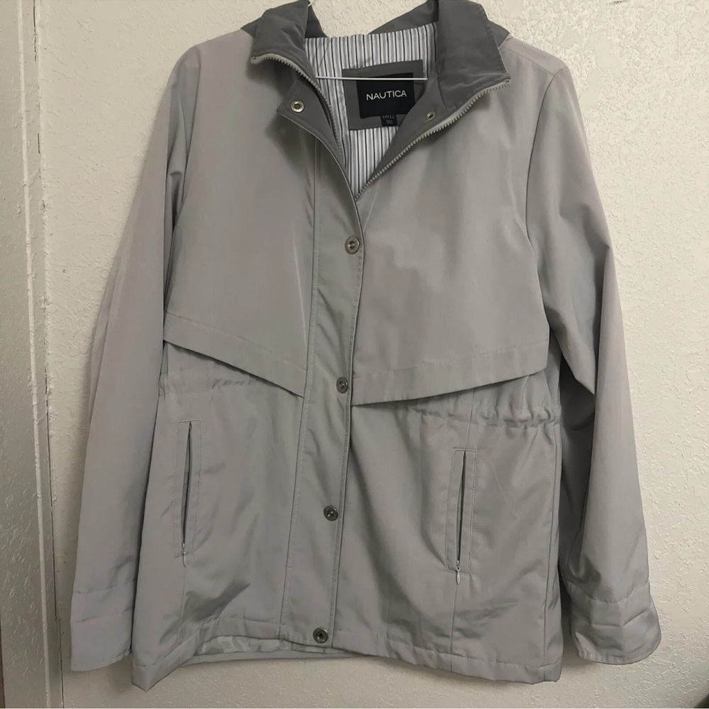 Nautica Gray Hoodie Full Zip And Buttons  Jacket Size Large